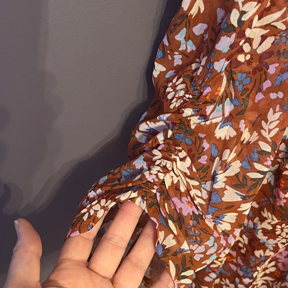 MSK Women's XL Rust Feminine Floral Dress with 3/4 length sleeves NWT - Picture 3 of 7